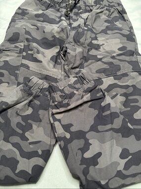 Kids Gray Camo Cargo Pants - Elastic Waist
